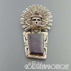 Bennie Ration Navajo Sterling Silver Sugilite Feathers Huge Kachina Pin Pendant