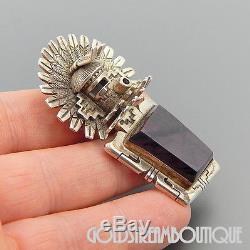 Bennie Ration Navajo Sterling Silver Sugilite Feathers Huge Kachina Pin Pendant