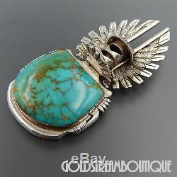 Bennie Ration Navajo Sterling Silver Turquoise Feathers Huge Kachina Pin Pendant