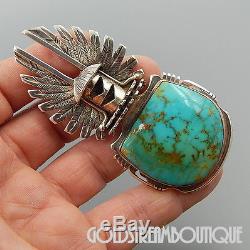 Bennie Ration Navajo Sterling Silver Turquoise Feathers Huge Kachina Pin Pendant