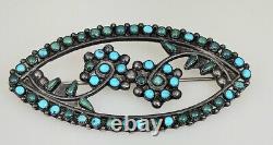 Big Early 1930's Zuni Petit Point Sterling Turquoise Pin Native American Indian