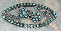 Big Early 1930's Zuni Petit Point Sterling Turquoise Pin Native American Indian