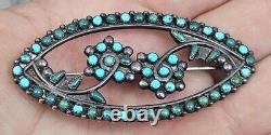 Big Early 1930's Zuni Petit Point Sterling Turquoise Pin Native American Indian