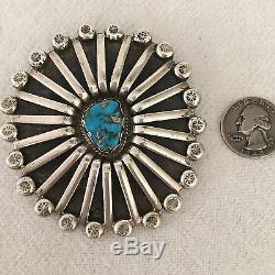 Big Heavy Vintage 1940s NAVAJO Sterling Silver & MORENCI TURQUOISE Pin Brooch