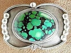 Big Signed Vintage Old Pawn Navajo Sterling Silver Fine Web Turquoise Pin Brooch