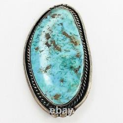 Big Sterling Silver Turquoise Pendant Pin Brooch Native American Navajo Jewelry
