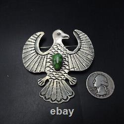 Big UNSIGNED Hand-Stamped Sterling Silver THUNDERBIRD PIN/PENDANT with TURQUOISE