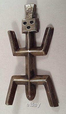 Big Vintage Native Indian Yei Sterling Silver Sand Cast Pin Brooch