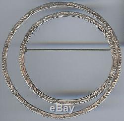Big Vintage Navajo Indian Stamped Designs Silver Circles Pin Brooch