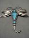 Big Vintage Navajo Rare Turquoise Silver Silver Butterfly Pin