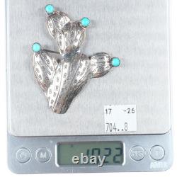 Big Vintage Navajo sterling silver Saguaro cactus pin/brooch withturquoise
