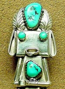 Big Vintage Old Pawn Navajo Sterling Silver Turquoise Kachina Pin Pendant Signed