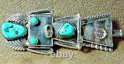 Big Vintage Old Pawn Navajo Sterling Silver Turquoise Kachina Pin Pendant Signed