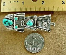 Big Vintage Old Pawn Navajo Sterling Silver Turquoise Kachina Pin Pendant Signed