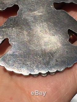 Big Vintage Sterling Native American Zuni Knifewing Pin Brooch Flush Inlay
