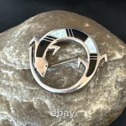 Black Turquoise Gecko Lizard Navajo Sterling Silver Inlay Pin Pendant 1.5 20226