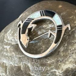 Black Turquoise Gecko Lizard Navajo Sterling Silver Inlay Pin Pendant 1.5 20226