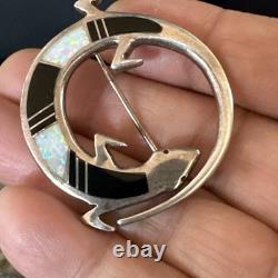 Black Turquoise Gecko Lizard Navajo Sterling Silver Inlay Pin Pendant 1.5 20226