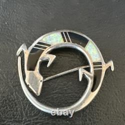 Black Turquoise Gecko Lizard Navajo Sterling Silver Inlay Pin Pendant 1.5 20226