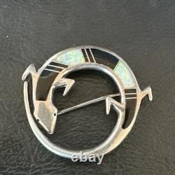 Black Turquoise Gecko Lizard Navajo Sterling Silver Inlay Pin Pendant 1.5 20226