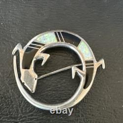 Black Turquoise Gecko Lizard Navajo Sterling Silver Inlay Pin Pendant 1.5 20226