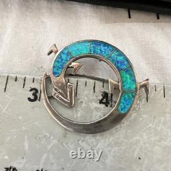Blue Gilson Opal Gecko Lizard Navajo Sterling Silver Inlay Pin Pendant 1.520222