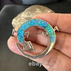 Blue Gilson Opal Gecko Lizard Navajo Sterling Silver Inlay Pin Pendant 1.520222