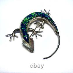 Blue Opal Gecko Lizard Navajo Sterling Silver Inlay Pin Pendant