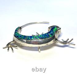 Blue Opal Gecko Lizard Navajo Sterling Silver Inlay Pin Pendant