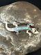 Blue Turquoise Navajo Sterling Silver Inlay Gecko Lizard Pin 18156