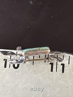 Blue Turquoise Navajo Sterling Silver Inlay Gecko Lizard Pin 18156