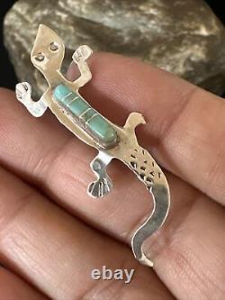 Blue Turquoise Navajo Sterling Silver Inlay Gecko Lizard Pin 18156