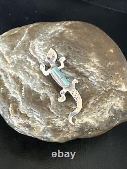 Blue Turquoise Navajo Sterling Silver Inlay Gecko Lizard Pin 18156