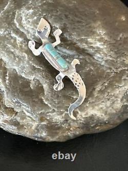 Blue Turquoise Navajo Sterling Silver Inlay Gecko Lizard Pin 18156