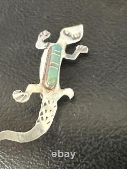 Blue Turquoise Navajo Sterling Silver Inlay Gecko Lizard Pin 18156