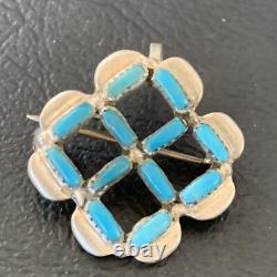 Blue Turquoise Southwestern Indian Zuni Sterling Silver Pin Pendant 12134
