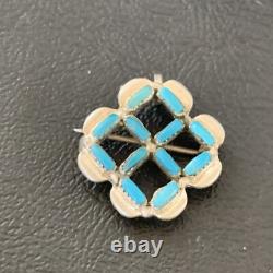 Blue Turquoise Southwestern Indian Zuni Sterling Silver Pin Pendant 12134