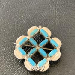 Blue Turquoise Southwestern Indian Zuni Sterling Silver Pin Pendant 12134