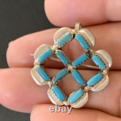 Blue Turquoise Southwestern Indian Zuni Sterling Silver Pin Pendant 12134
