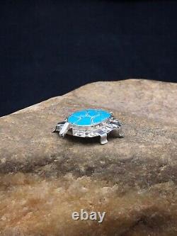 Blue Turquoise ZUNI Native American Sterling Silver Turtle Pin Pendant Set 2805