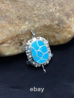 Blue Turquoise ZUNI Native American Sterling Silver Turtle Pin Pendant Set 2805