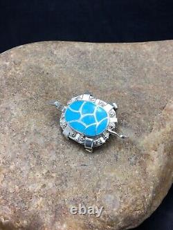 Blue Turquoise ZUNI Native American Sterling Silver Turtle Pin Pendant Set 2805