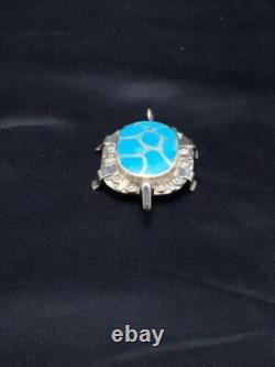 Blue Turquoise Zuni Sterling Silver Turtle Pin Pendant 2805