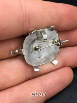 Blue Turquoise Zuni Sterling Silver Turtle Pin Pendant 2805