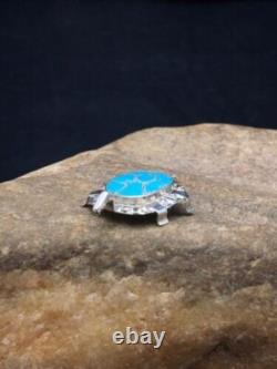 Blue Turquoise Zuni Sterling Silver Turtle Pin Pendant 2805