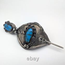 Broken Arrow Signed Sterling Silver Native American Hair Pin With Cover Turquoise