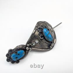 Broken Arrow Signed Sterling Silver Native American Hair Pin With Cover Turquoise