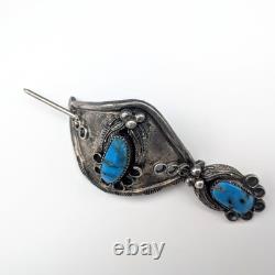 Broken Arrow Signed Sterling Silver Native American Hair Pin With Cover Turquoise