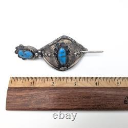Broken Arrow Signed Sterling Silver Native American Hair Pin With Cover Turquoise