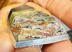 Brooch Pin Inlay Jasper Serpentine Marble Sterling Silver New Mexico Signed NA